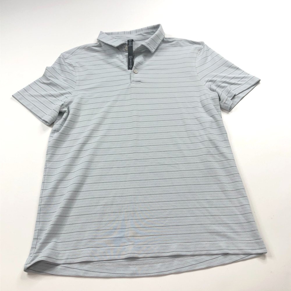 Lululemon Small Mens Golf SS Button Polo Striped Shirt Gray MINT